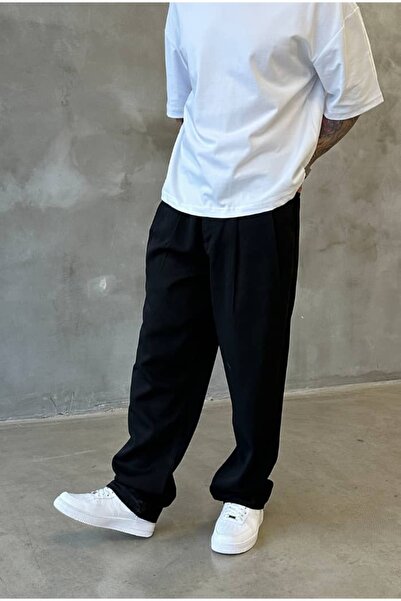 cezstudio Black Premium Pleated Fabric Baggy Pants