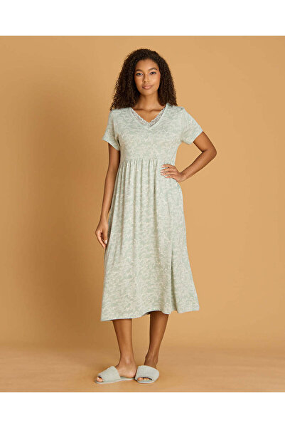REDTAG Women Green Allover Print Mid Length Knit Nightgown