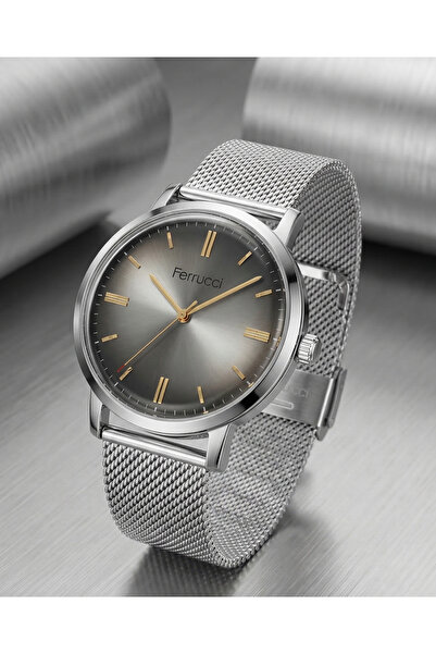 Ferrucci Men's Wristwatch Silver Dial Mesh Steel Band Calendar Quartz Watch 4...