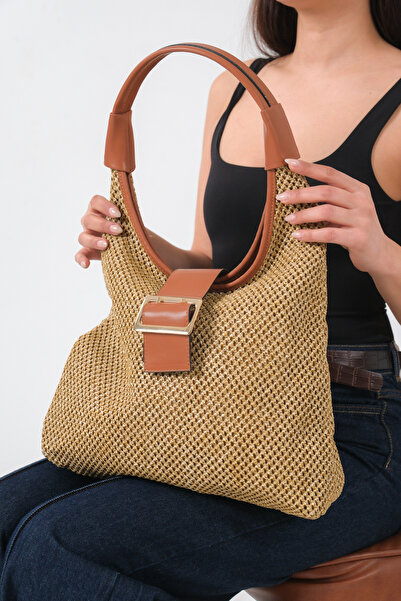 FEMME Tricotaj din paie pentru femei, mărime mare, zilnic, geantă de umăr det...