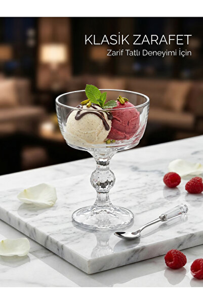 METAKEY3D ( 3LÜ SET ) Zarif Tasarımlı Ayaklı Cam Tatlı ve Dondurma Kasesi - M...