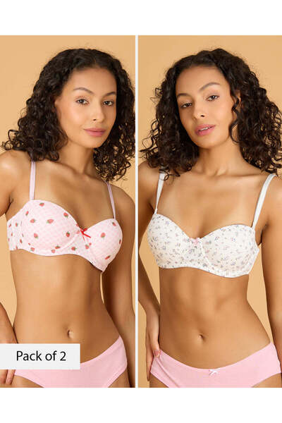 REDTAG Women Assorted 2 Pack Printed Balconette Bras