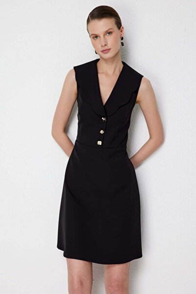 Ekol Mini Dress with Wave Detail on the Collar