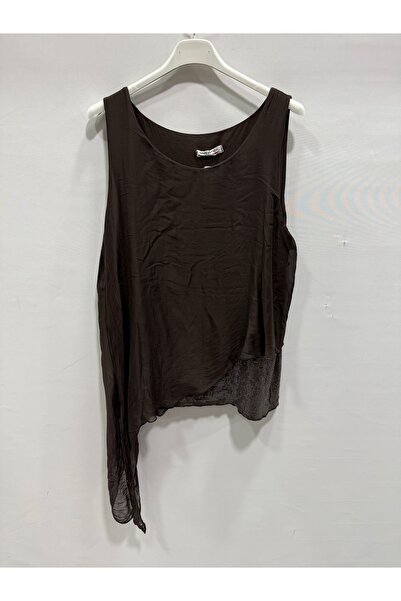 della moor Brown Italian Asymmetrical Cut Hem Sequined Zero Sleeve a Lined İ ...