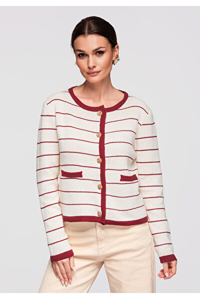 OMBRE Damen Strickjacke elegant OW-SWCD-0101 Beige/burgundy