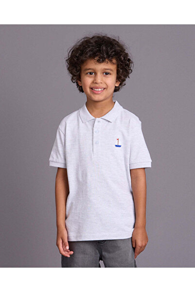 REDTAG Boys Silver Basic Polo T-Shirt