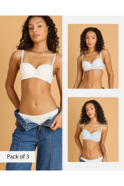 REDTAG Women Assorted 3 Pack Printed & Solid Padded Balconette Bras