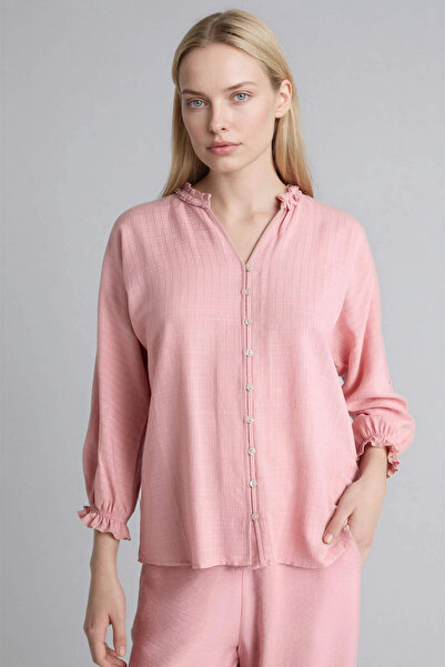 DeFacto G8959Axpn111 Pink V-Neck Long Sleeve Shirt