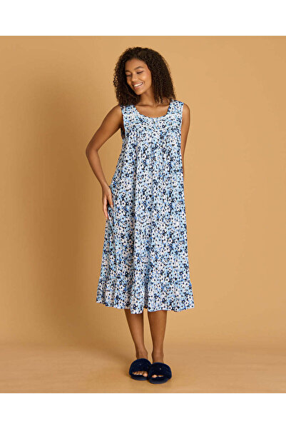 REDTAG Women Blue Printed Sleeveless Nightgown