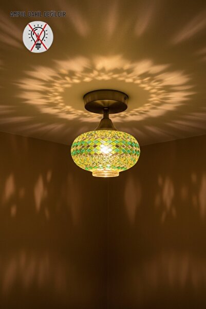 Bamyum Noura Mozaik-A Renkli Cam Tekli Plafonyer Eskitme Piramit Tepe Başlık ...