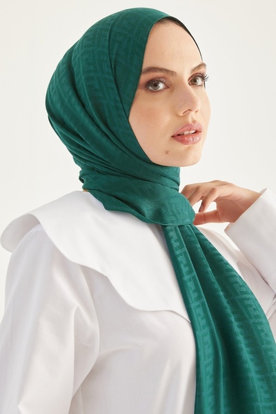InStyle Elle F Pattern Jacquard Cotton Piece Shawl - Petrol Green