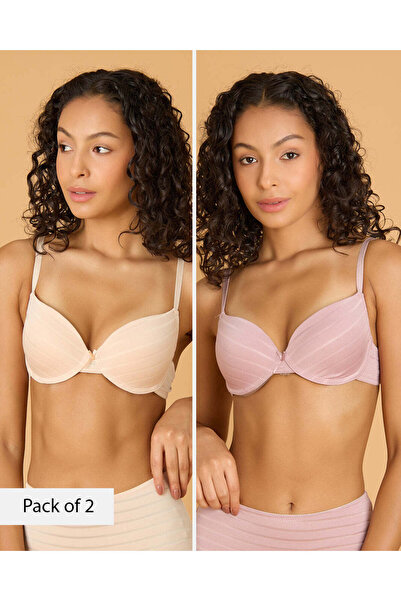 REDTAG Women Assorted 2 Pack Jacquard Burnout Mesh T-Shirt Bras