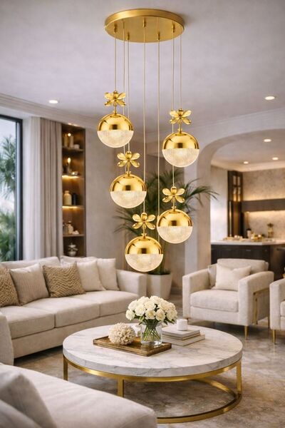 MYLUX AYDINLATMA VE TASARIM ŞEKER GOLD 5Lİ AVİZE 3 RENK - PARLAK VE ZARİF AYD...