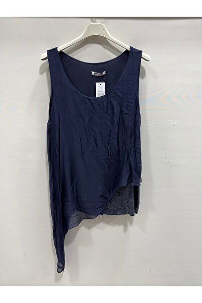 della moor Navy Blue Italian Asymmetrical Cut Skirt with Sequin Fringe Zero S...