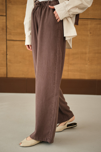 LOCCO Pantaloni largi cu talie elastică pentru femei, maro