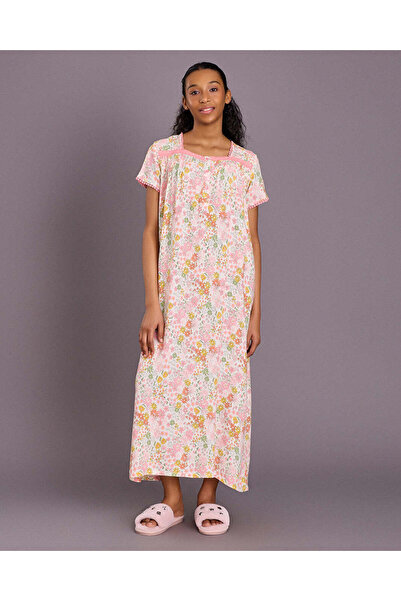 REDTAG Senior Girls Pink and Blue Floral Nightgown