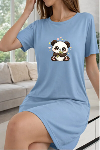 HOFFNUNG Unisex Short Sleeve Round Neck Panda Bear Solid Color Long Tshirt