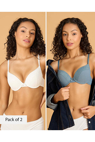 REDTAG Women Assorted 2 Pack Push-Up Bras with Lace