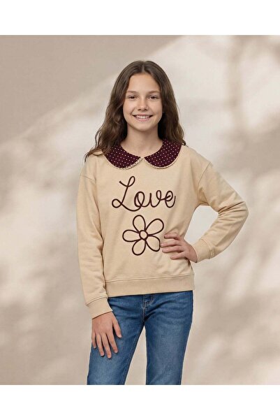 REDTAG Senior Girls Beige Peter Pan Collar Sweatshirt