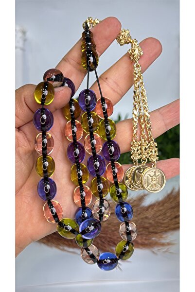 vevasilver سبحة من خرز العنبر، مزينة بشراشيب قطنية، صناعة يدوية فاخرة