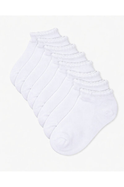 REDTAG جوارب بيضاء قصيرة للكاحل بحواف مزخرفة للبنات الصغيرات - عبوة من 5 قطع