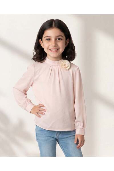 REDTAG Senior Girls Pink Blouse with Flower Detail