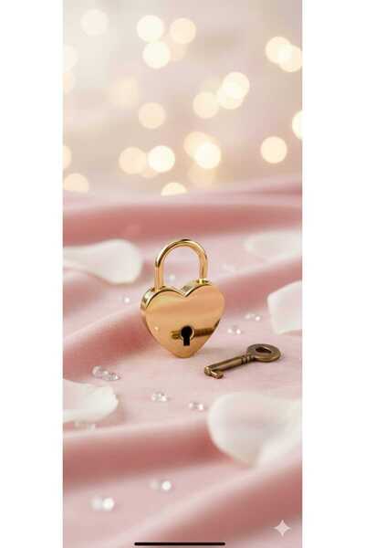 NESLİMSİ ATÖLYE Dekoratif Kalpli Asma Kilit - Vintage Gold Anahtarlı Günlük v...