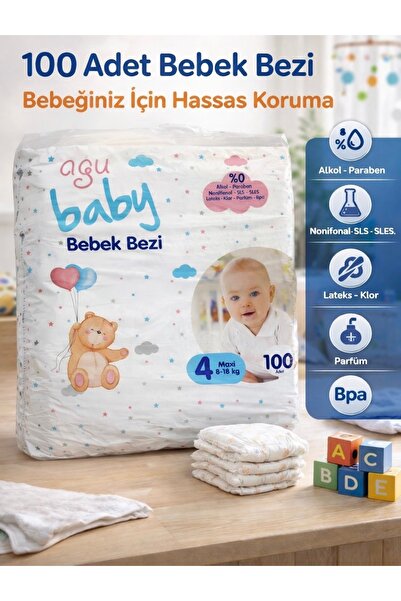 AGU BABY Bebek Bezi 4 Numara Maxi 8-18 Kg 100 Adet (Ekonomik Paket)