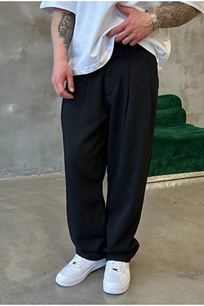 cezstudio Black Premium Pleated Fabric Baggy Pants