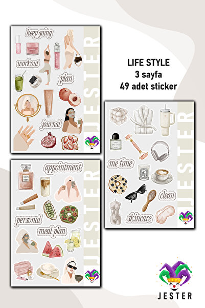Jester Life Stil 2'li Sticker, Çıkartma, Günlük, Ajanda, Planlayıcı, Bullet, ...