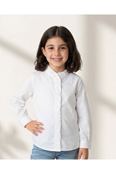 REDTAG Girls White Frill Collar Button Front Blouse