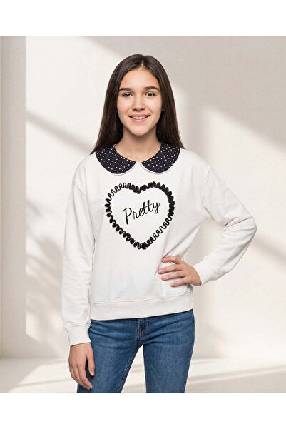 REDTAG Senior Girls White Peter Pan Collar Sweatshirt