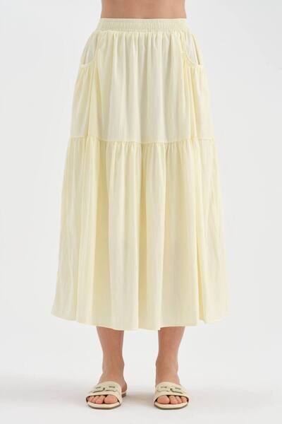 tw3 Women's Elastic Waist Inside a Lined Design Long Skirt