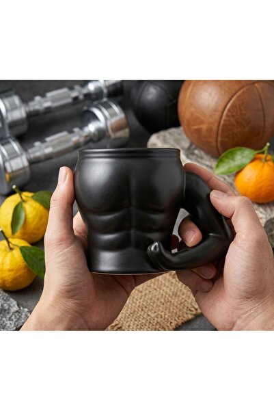 Kuzey Tacı Muscle Power Muscular Body Design Matte Black Ceramic Mug Fitness ...