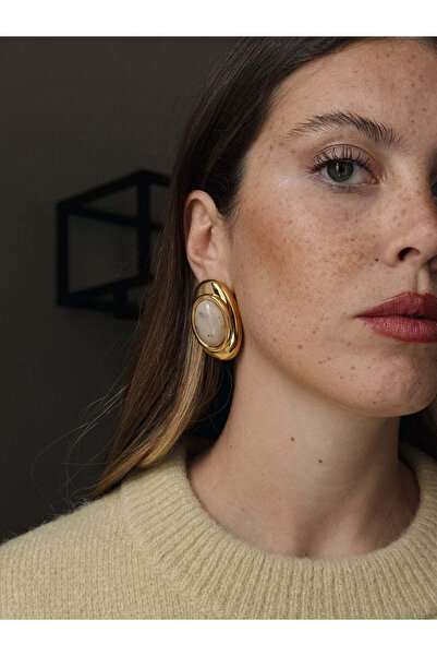 shop Brand Royal Oval Cream Color Steel Vintage Earrings (5 cm)