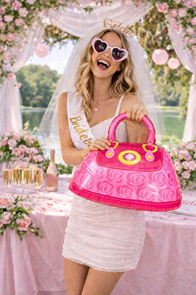 Huzur Party Store Pink Bag Foil Balloons 40X45 cm Holding Strappy Bride to Be...