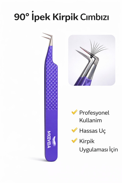 MEDIBA Ipek Kirpik Cımbızı 90 Derece Pudra Renk Mükemmel Tutuş MOR Fiber Uç