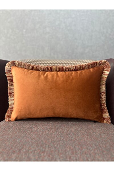 Fabricland Внесен копринен кадифен калъф за възглавница с ресни в цвят терако...