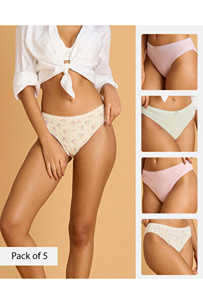 REDTAG Women Assorted 5 Pack 365 High Leg Briefs