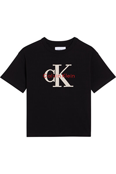 Calvin Klein Boy's Black T-Shirt with Mesh Appliqué