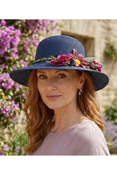 Bay Şapkacı قبعة شاطئ نسائية مزينة بالزهور وأغصان الأشجار 3869