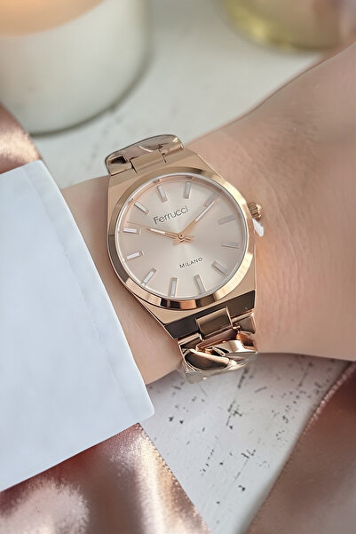 Ferrucci Zİncirli Model Çelik Bilezik Rose Gold Kadın Kol Saatİ