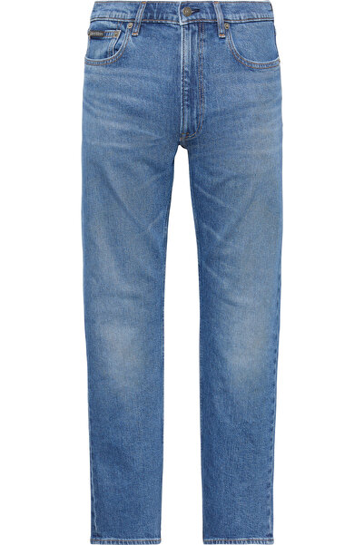 Calvin Klein بنطلون جينز ديجوري أزرق ضيق الساق للرجال بقصة مستقيمة