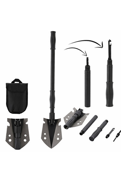 SERSIMO Lopată pliabilă multifuncțională 9 în 1 pentru camping și grădină, oț...