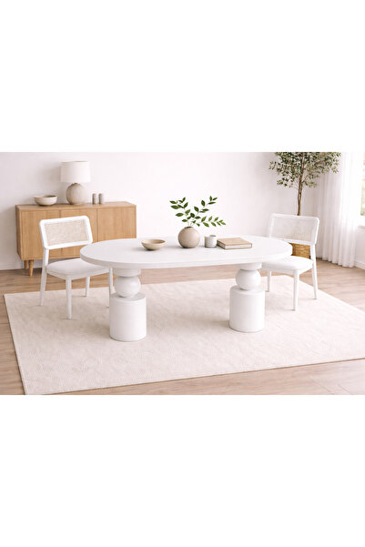 Trihome Masif Ahşap Torna Ayaklı Yemek Masası 150x60 cm – Doğal Minimalist Mo...