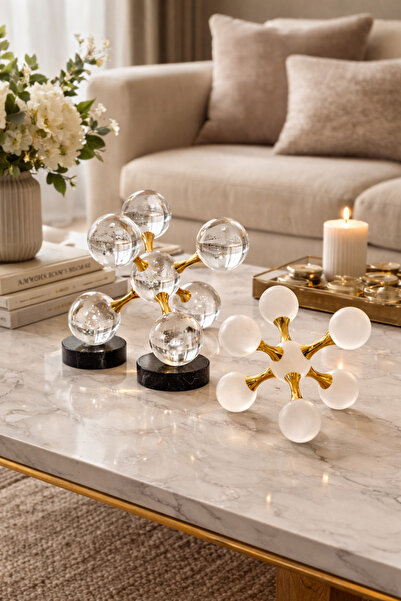 Vinner Heliora Gold Cam Dekoratif Obje Seti 2’li – Metal Modern Salon Ofis Ma...