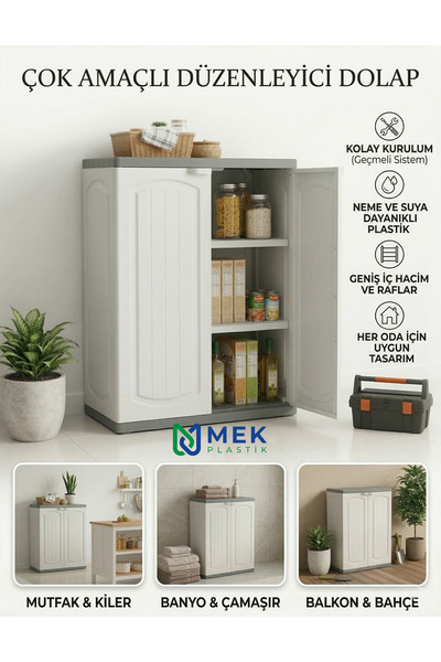 Mek life Çok Amaçlı 2 Kapılı Düzenleyici Dolap - Neme Dayanıklı Geçmeli Siste...