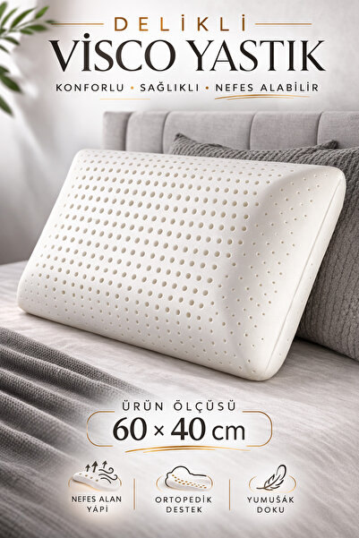 Auracar Emir Delikli Visco Yastık 60x40 cm Memory Foam Ortopedik Boyun Destek...