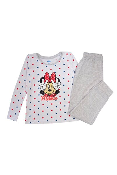 Disney Pijama ML, bumbac, cu imprimeu, alb cu buline, pantaloni gri
