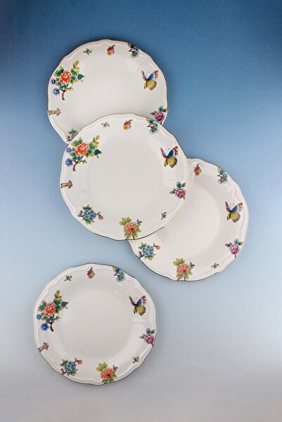 Bursa Porselen Dekor Floral Bouquet Gold Gilded 4 Pieces Porcelain Serving Plate